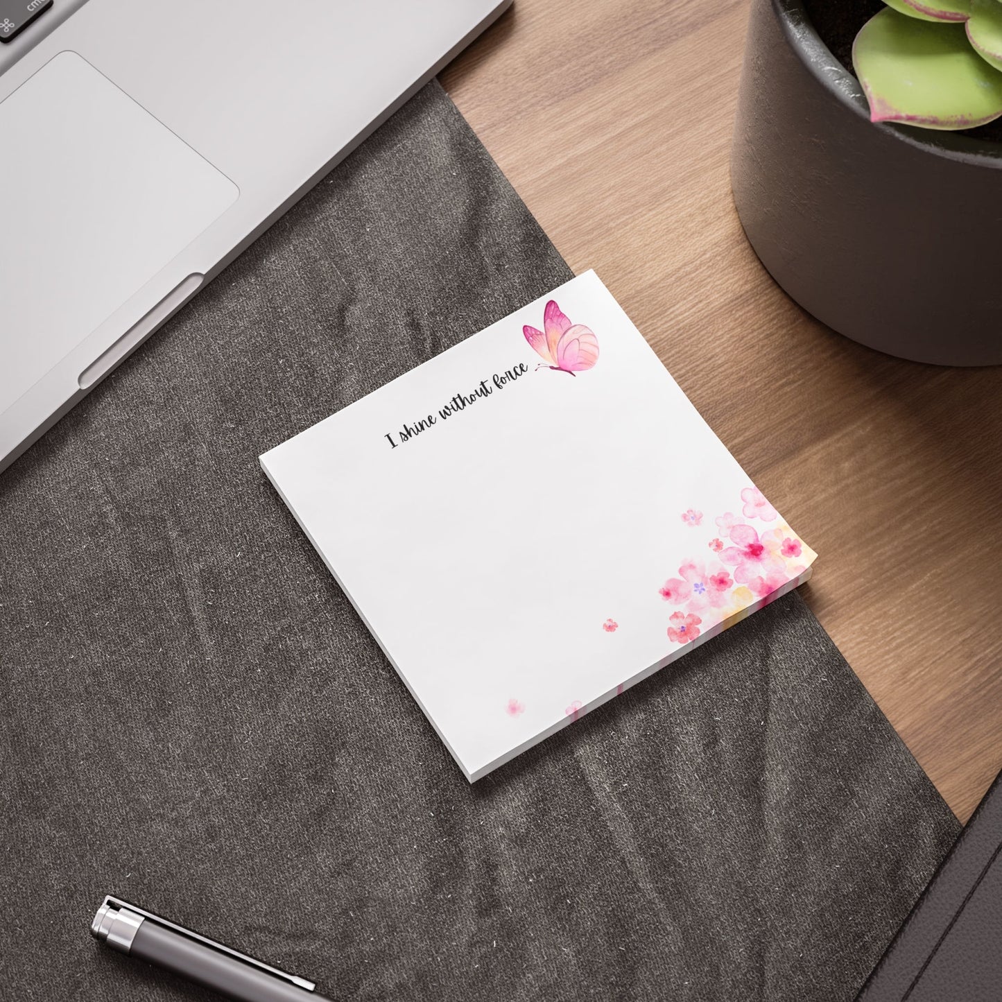 I Shine Without Force – Inspirational Sticky Notes | Butterfly Affirmation Note Pad | Faith-Based Desk Accessory Printify