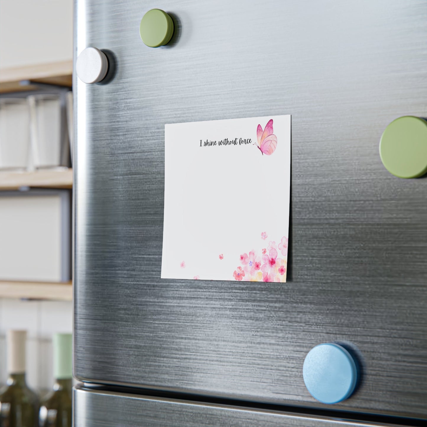 I Shine Without Force – Inspirational Sticky Notes | Butterfly Affirmation Note Pad | Faith-Based Desk Accessory Printify