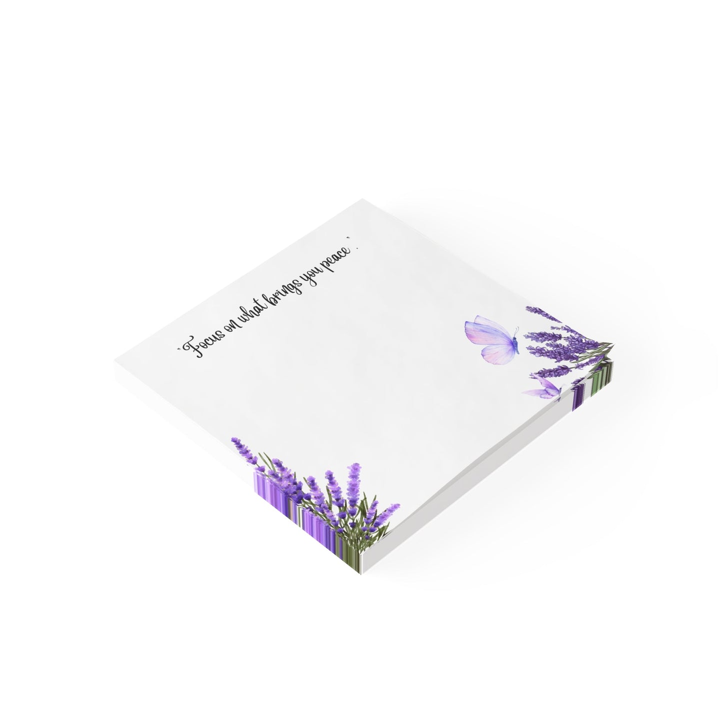 Focus on What Brings You Peace – Lavender Sticky Note Pad | Inspirational Notepad with Butterfly Design | Mindful Desk Accessory Printify